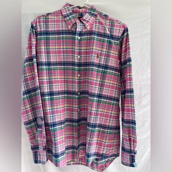 Ralph Lauren Polo Pink Plaid Long Sleeved Button Up Shirt Size Medium - Picture 2 of 11